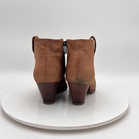 Frye Reina Women Size 5.5M Brown Cognac Suede Side Zip Heel Block Ankle Boot - Picture 6 of 16